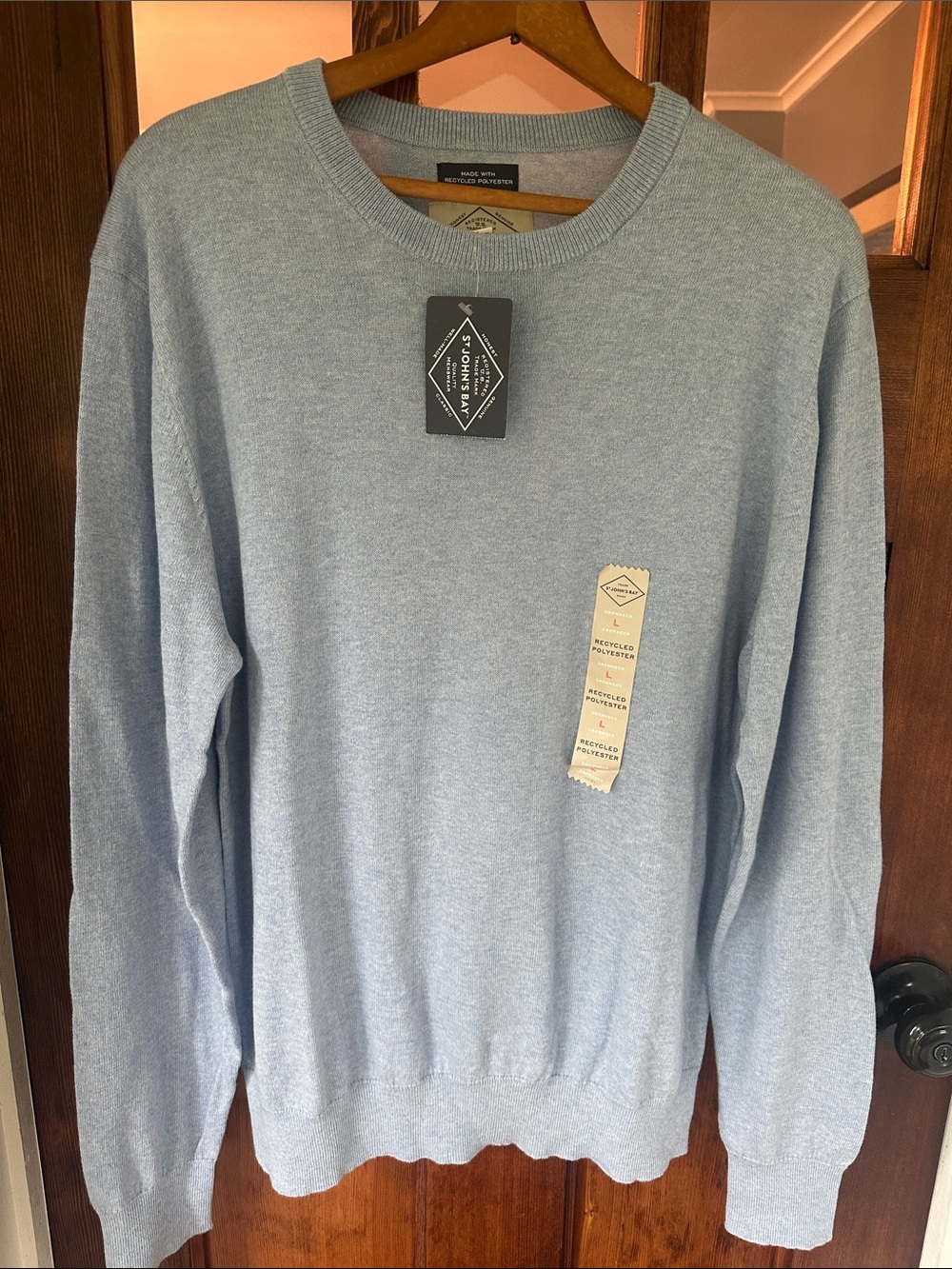 NWT St. John’s Bay Fine Gauge Crewneck Sweater - Men’s Large - Lt Blue Heather